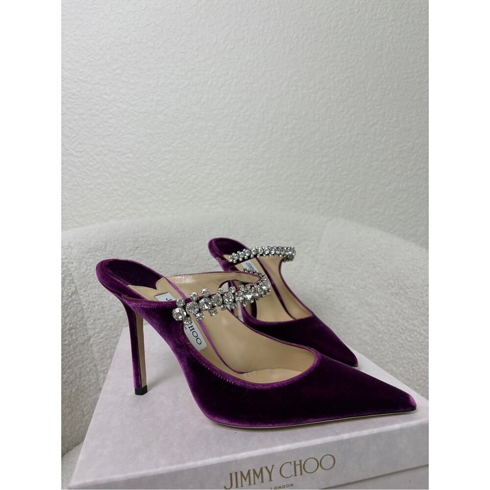Jimmy Choo bing Purple Velvet Crystal-Strap Pointed Toe Heels 38.5 - Picture 3 of 8